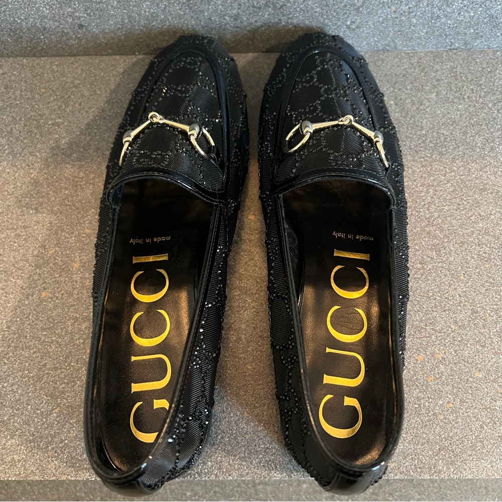 GUCCI Women's GG Crystal Jordaan Loafer in Black, Size 39.5 (US 9.5), NEW - Picture 12 of 17